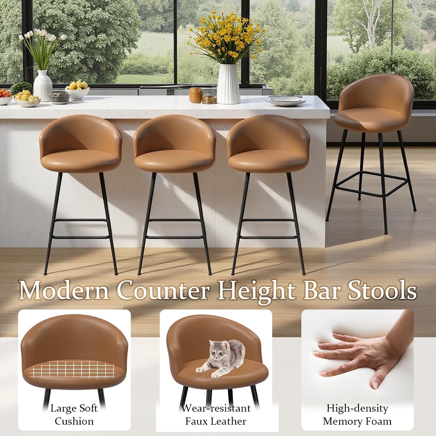 24" Brown Counter Bar Stools Set Of 4