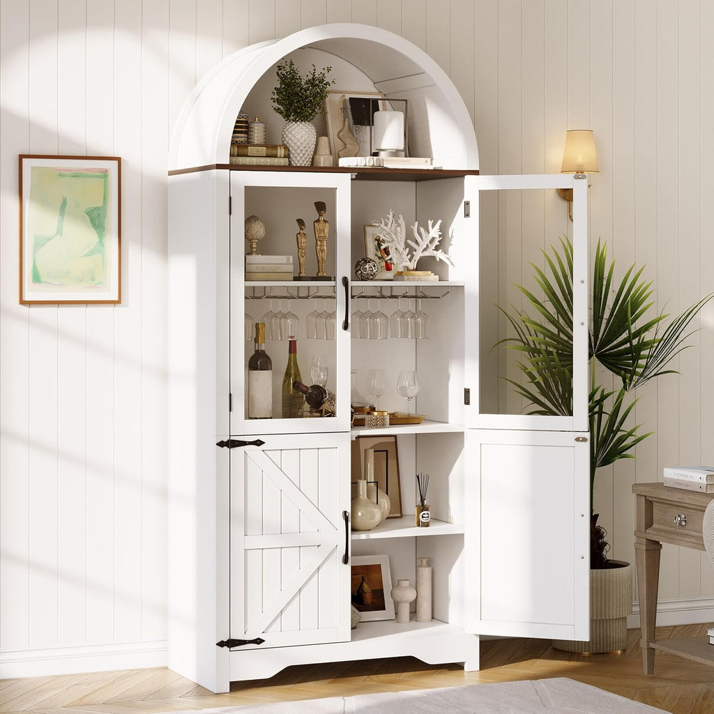 72" Arched Wine Cabinet White