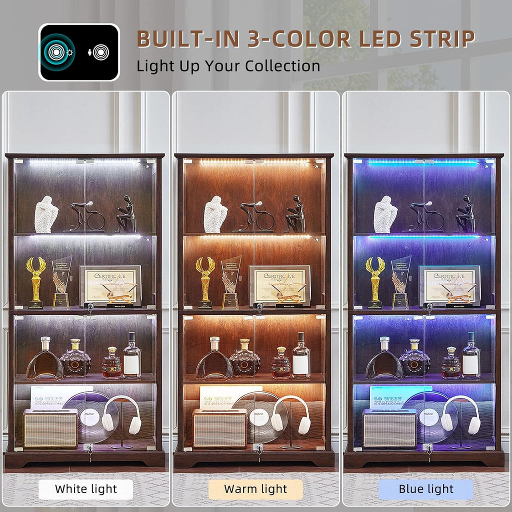Glass Display Cabinet Set Walnut
