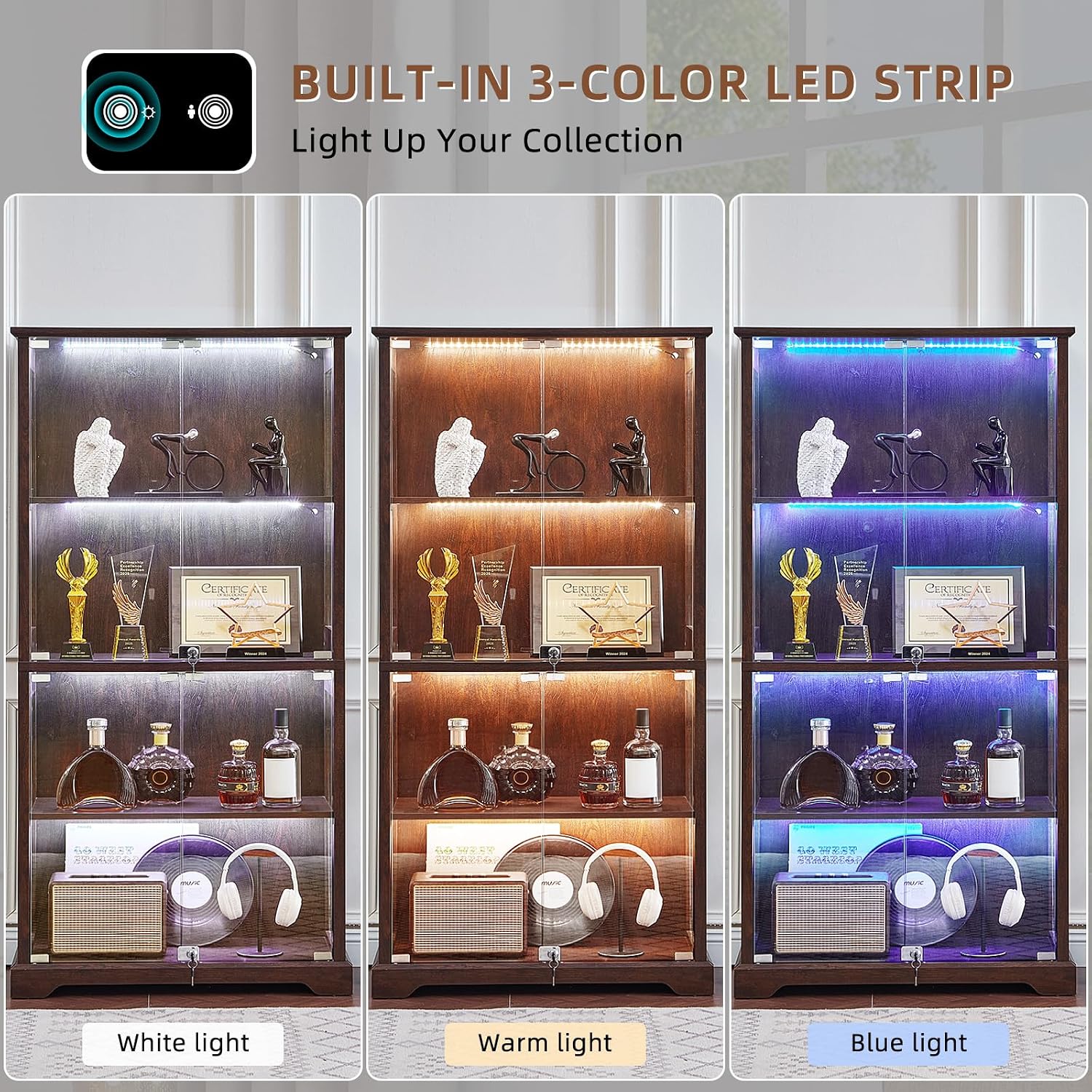 Glass Display Cabinet Set Walnut