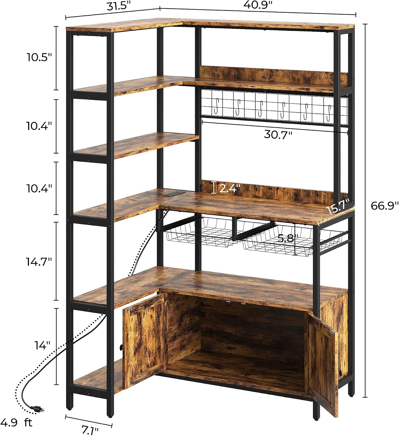40.9" Corner Bakers Rack