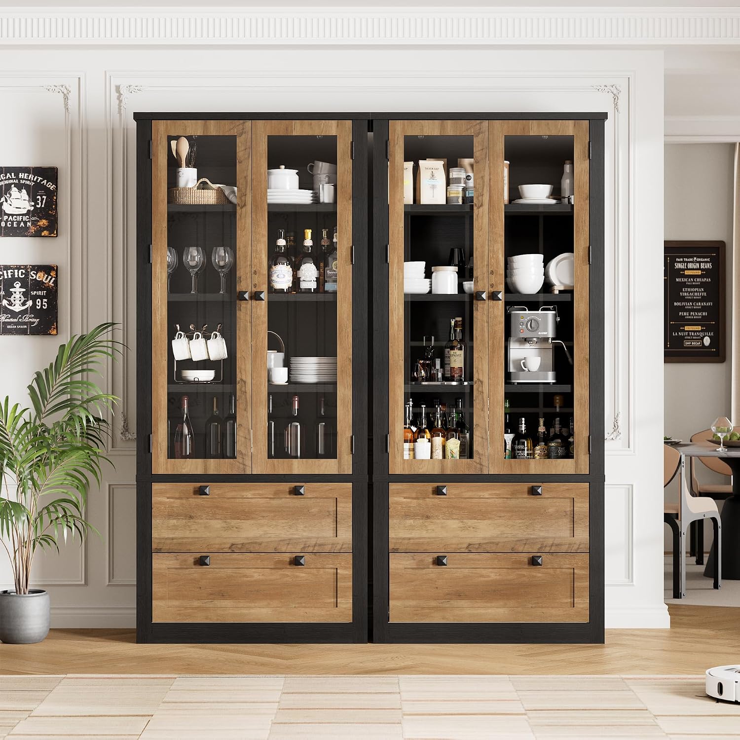 71" Kitchen Pantry Storage Cabinet Black Brown