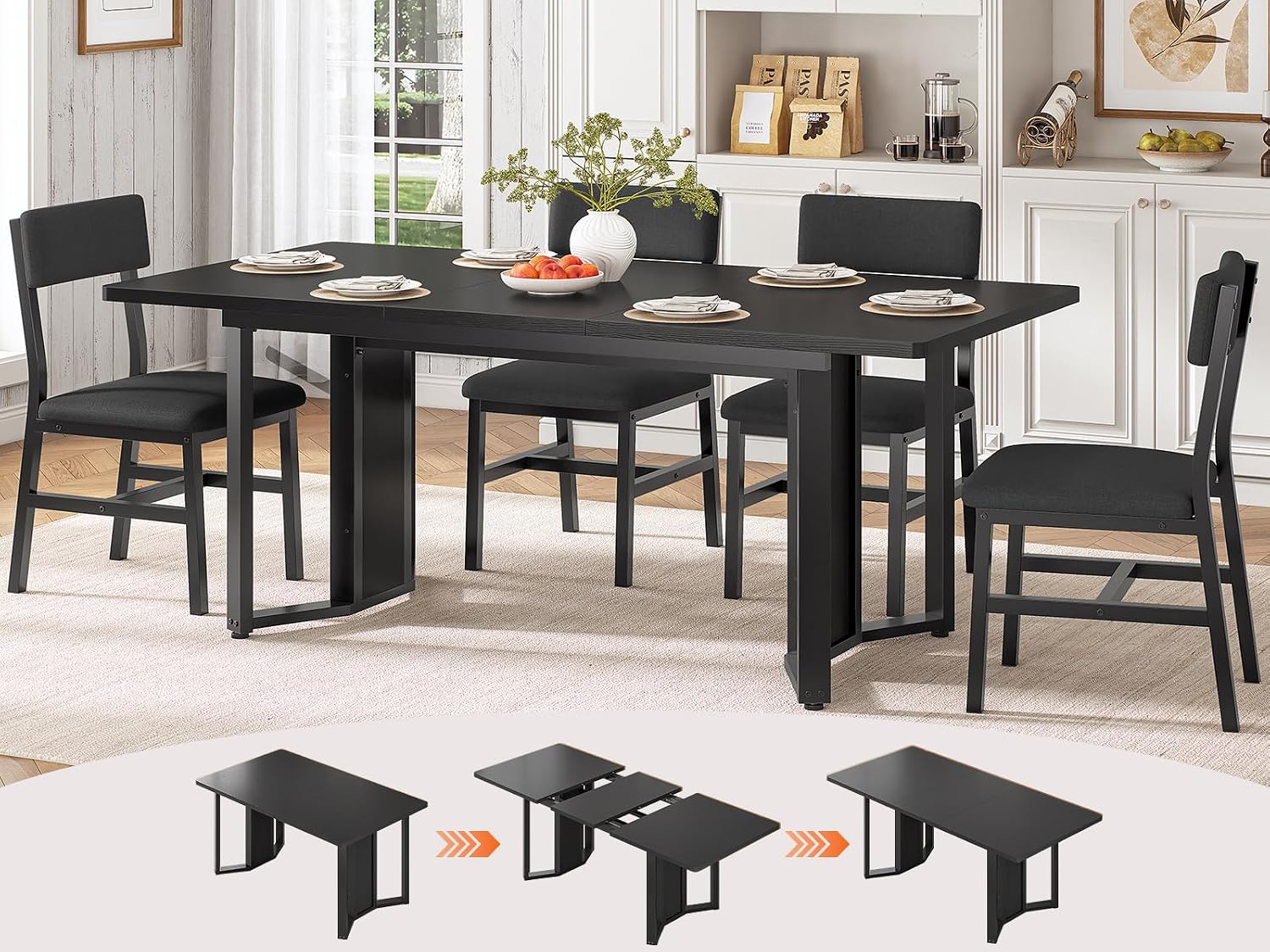 Black Extendable Dining Table Set Of 5