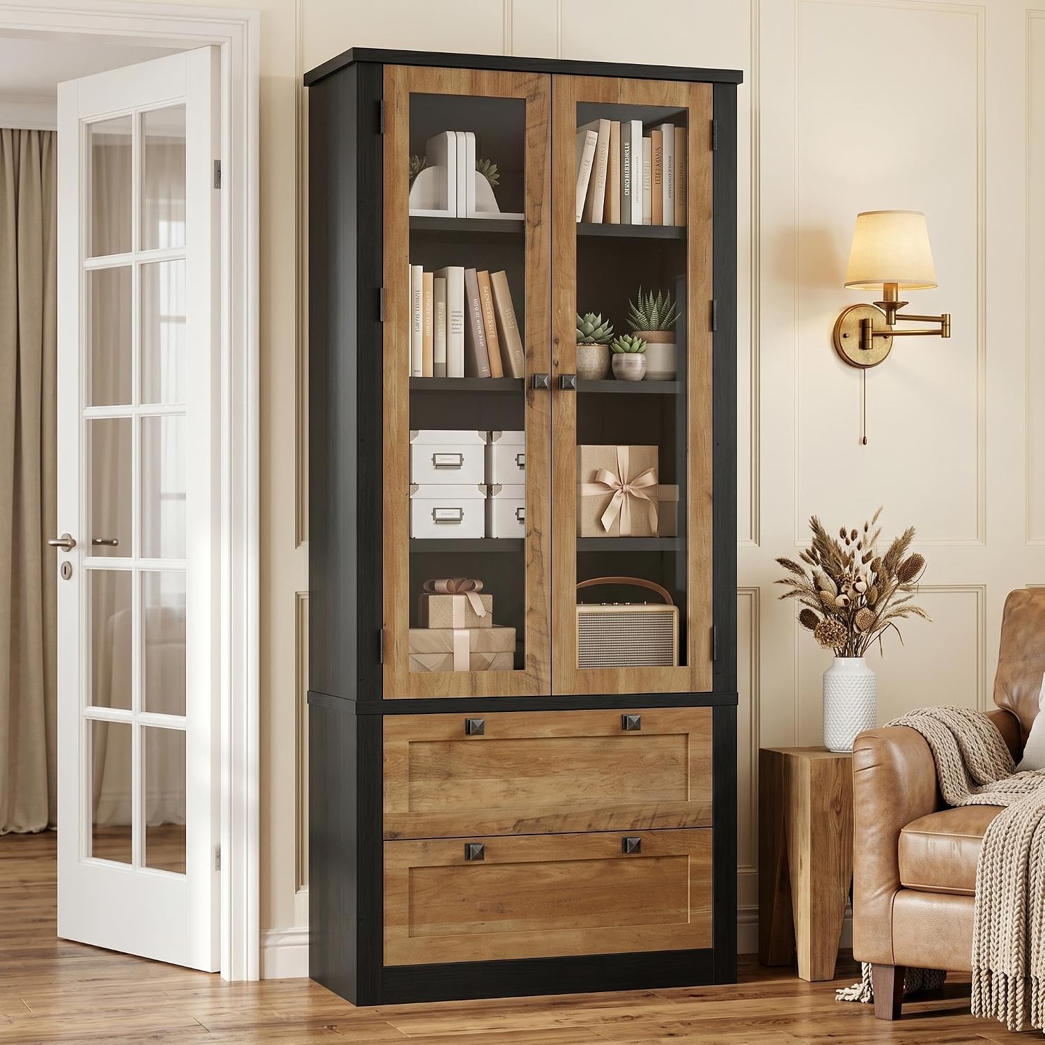 71" Kitchen Pantry Storage Cabinet Black Brown