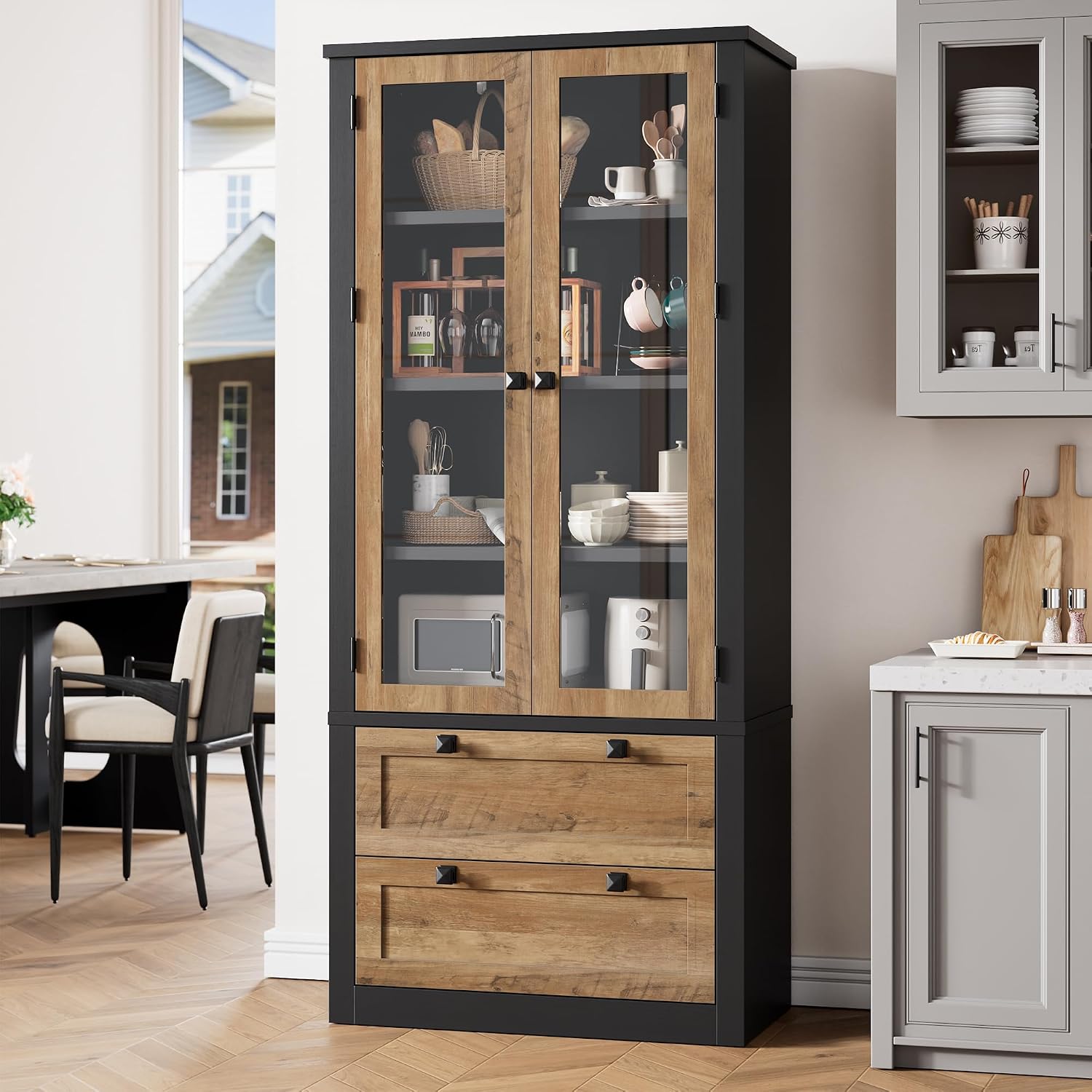 71" Kitchen Pantry Storage Cabinet Black Brown