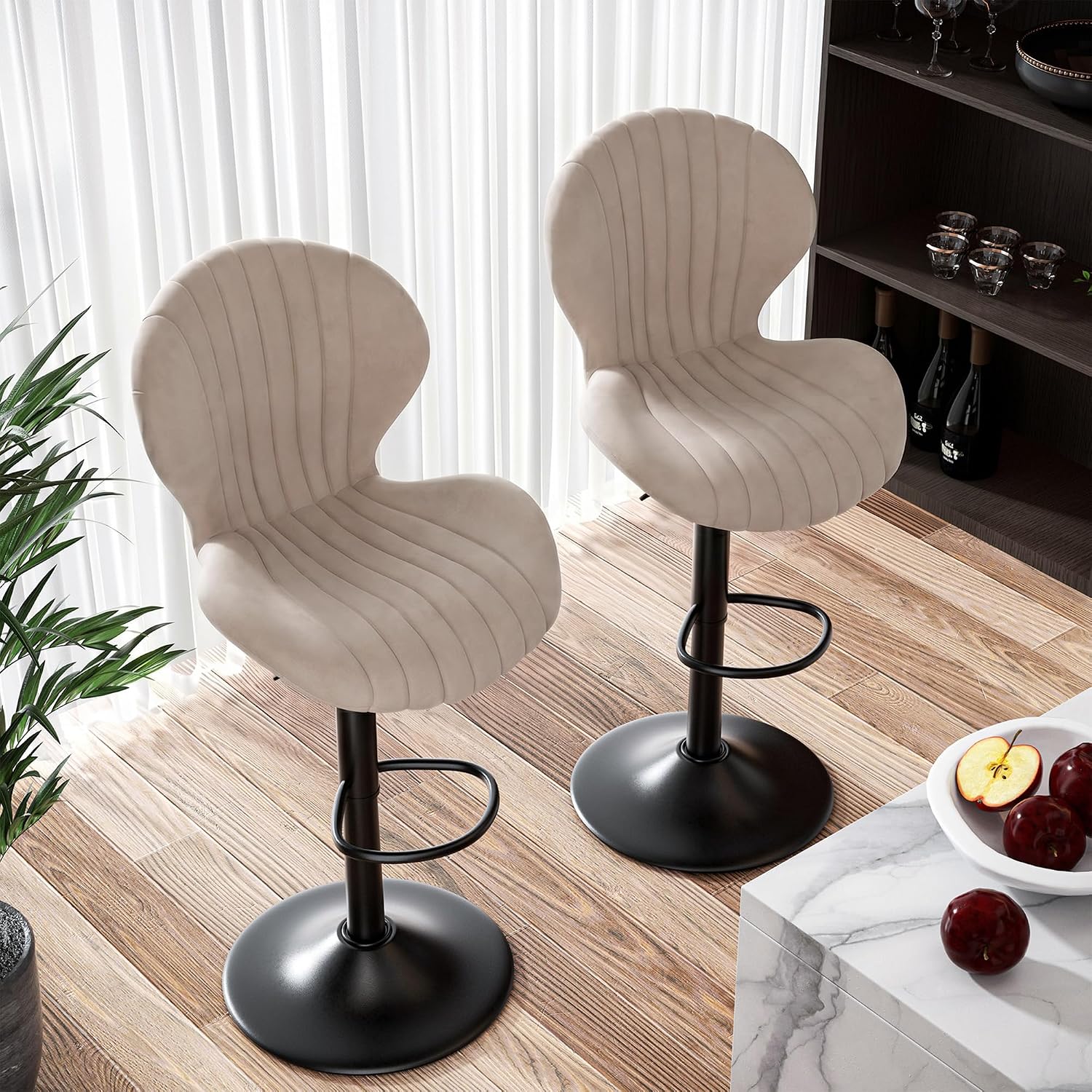 Light Khaki Adjustable Swivel Bar Stools Set Of 2