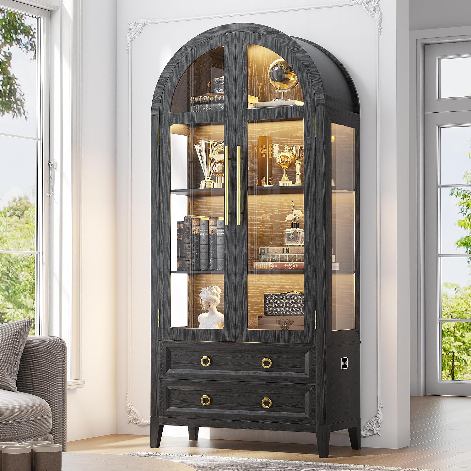 71" Arched LED Display Cabinet Black