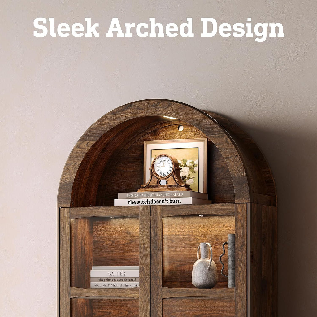 74" Arched LED Display Cabinet Walnut