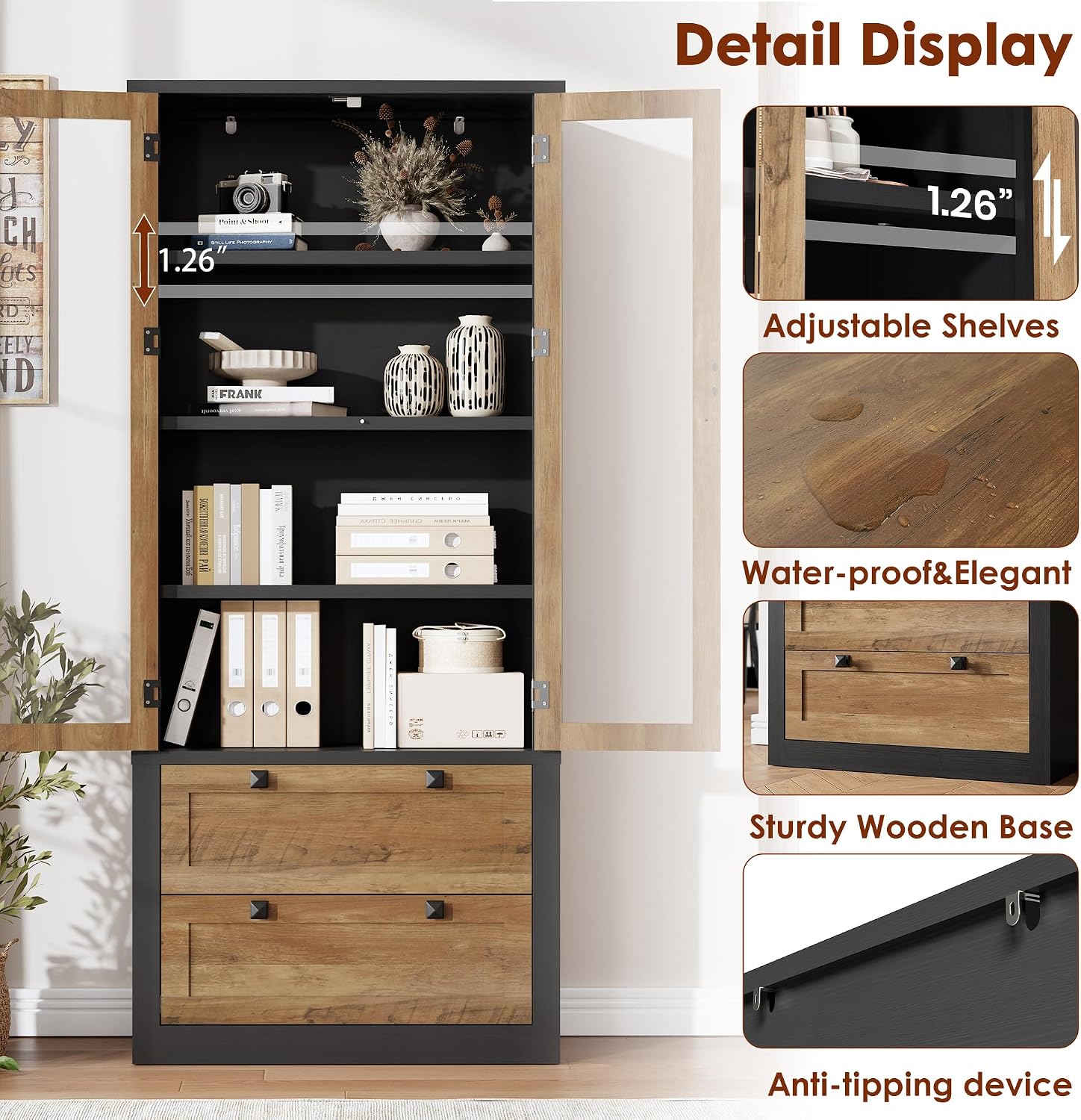 71" Kitchen Pantry Storage Cabinet Black Brown