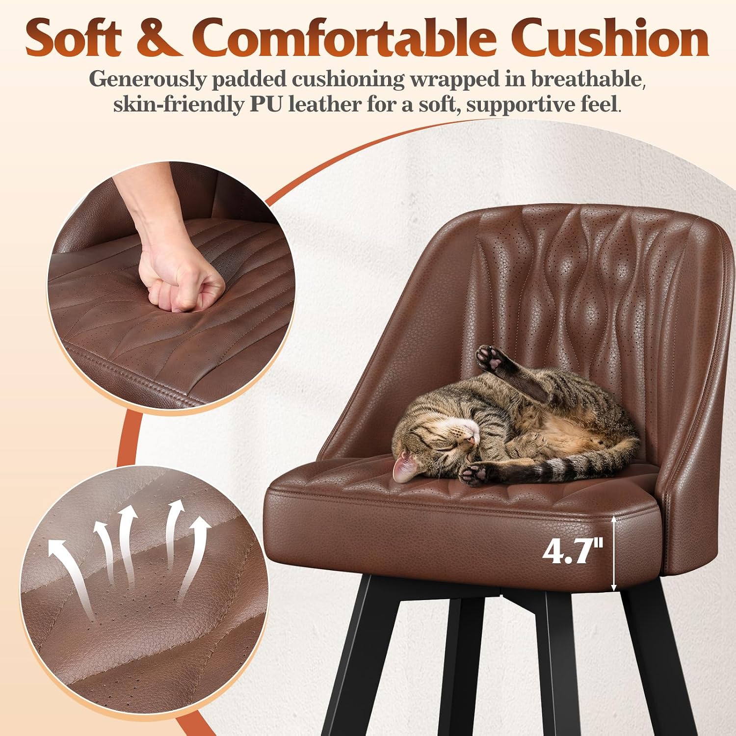 26" Dark Brown PU Leather Swivel Bar Stools Set Of 2