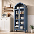 Arched Glass Door Pantry Cabinet Blue