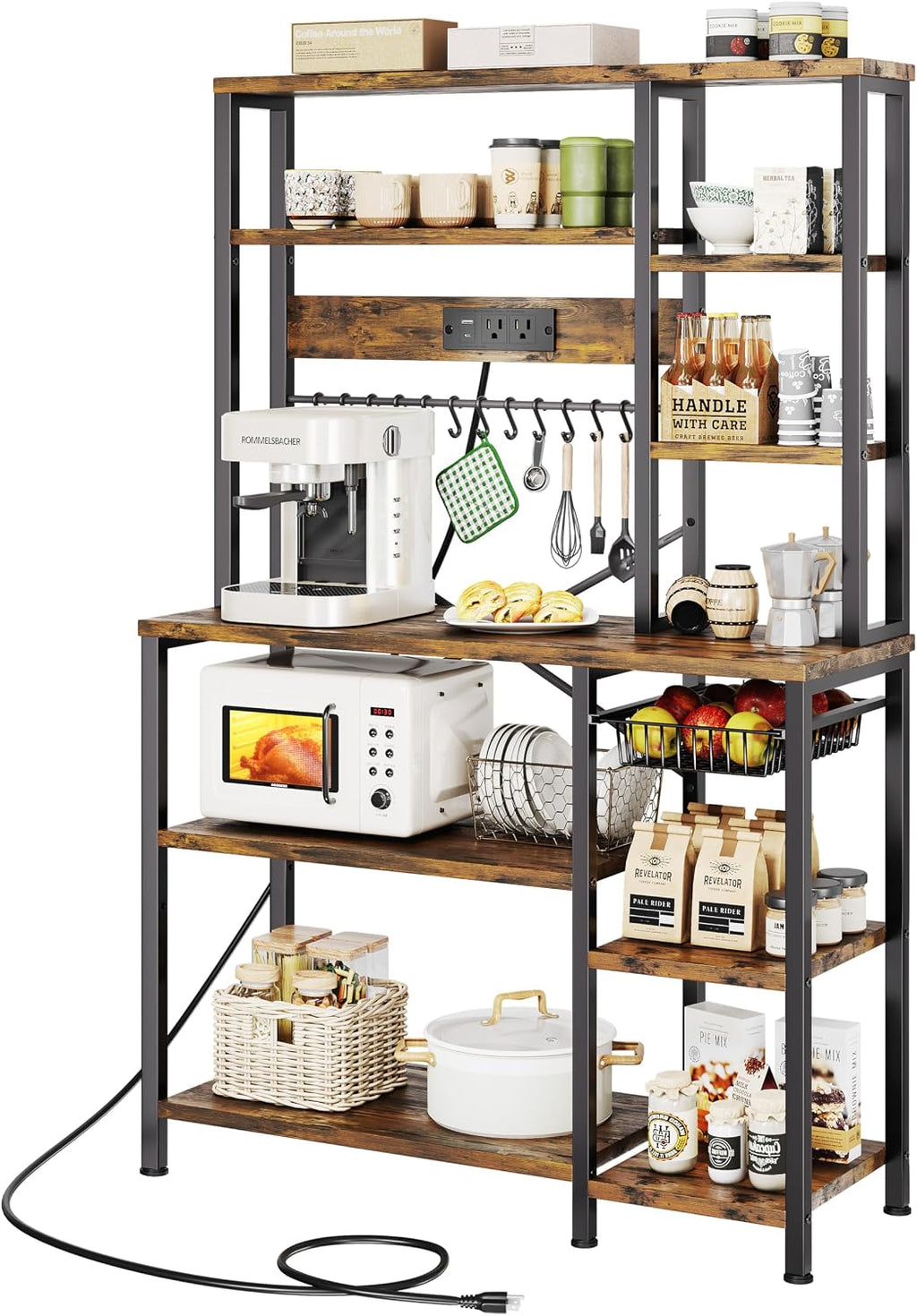 Rustic Brown Kitchen Bakers Rack