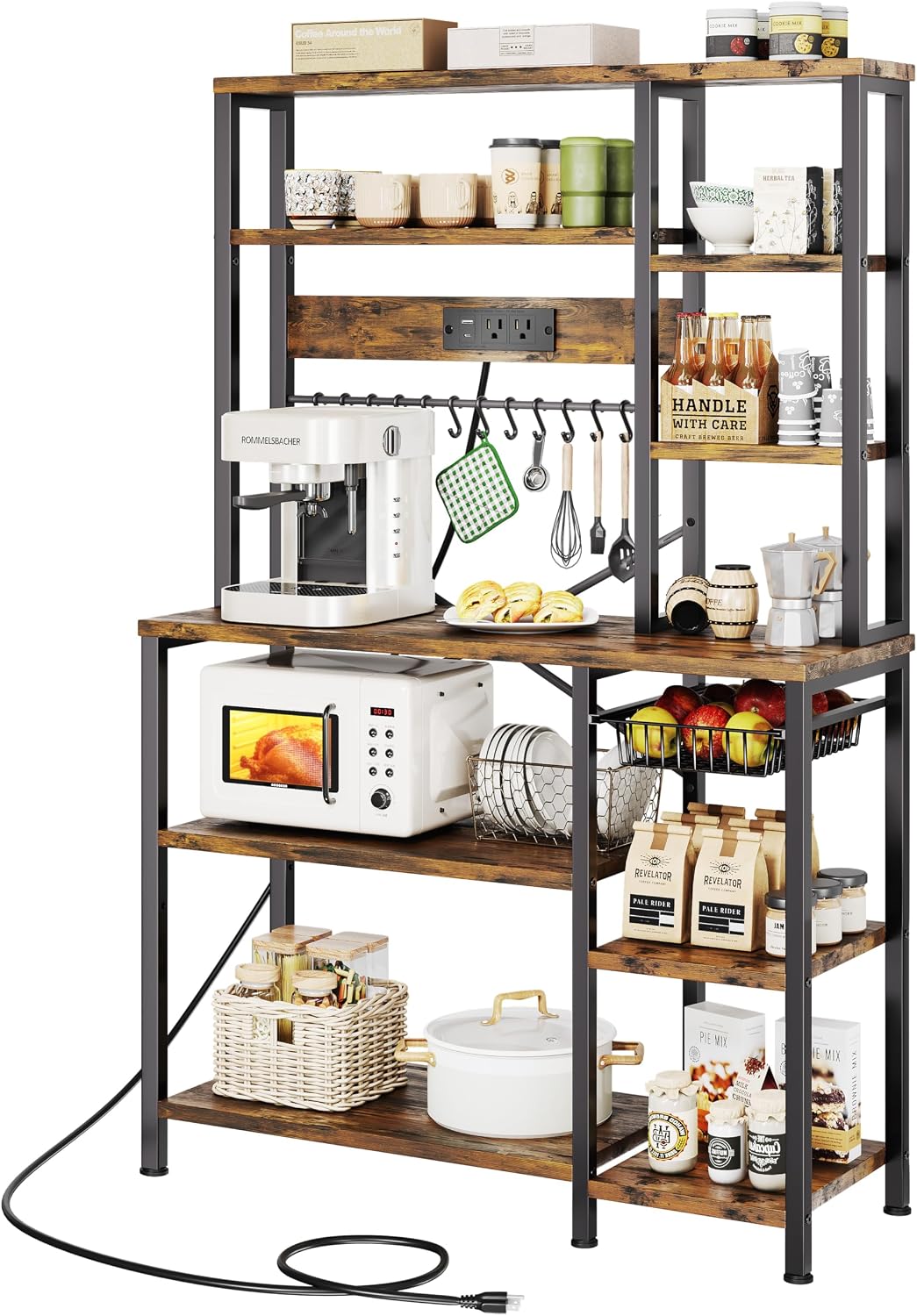 Rustic Brown Kitchen Bakers Rack