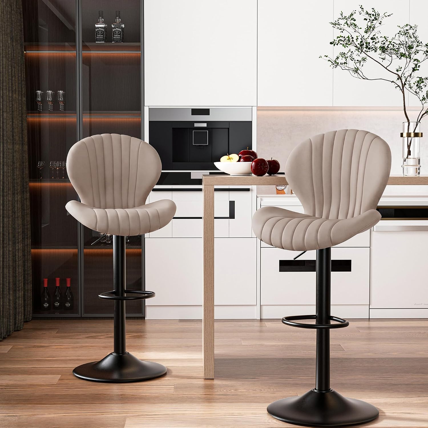 Light Khaki Adjustable Swivel Bar Stools Set Of 2
