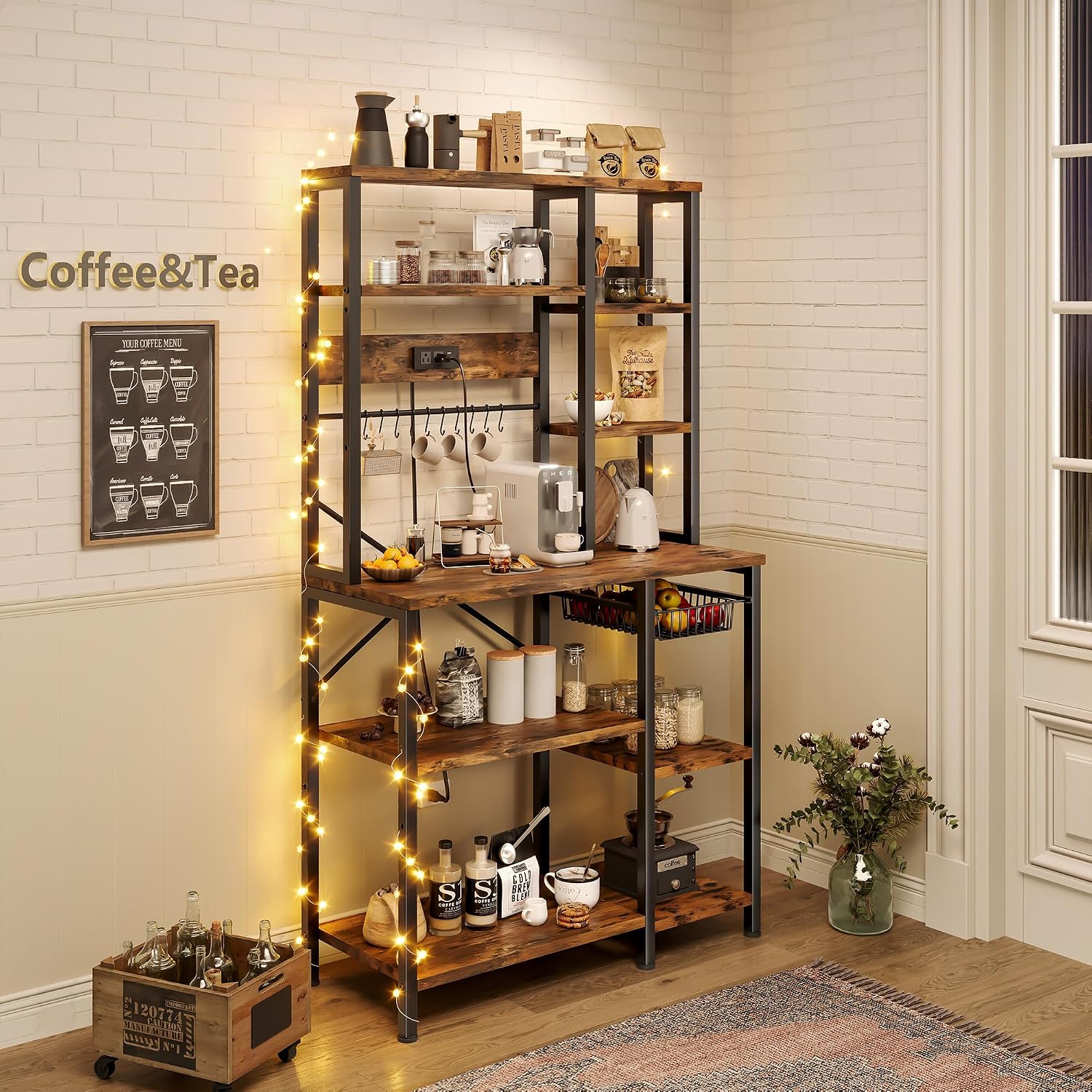 Rustic Brown Kitchen Bakers Rack