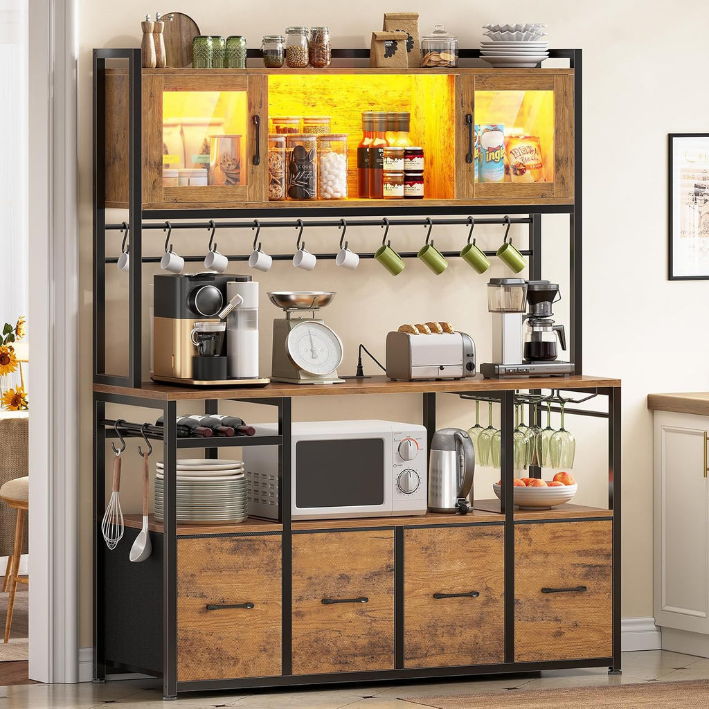 LED Bakers Rack Rustic Brown
