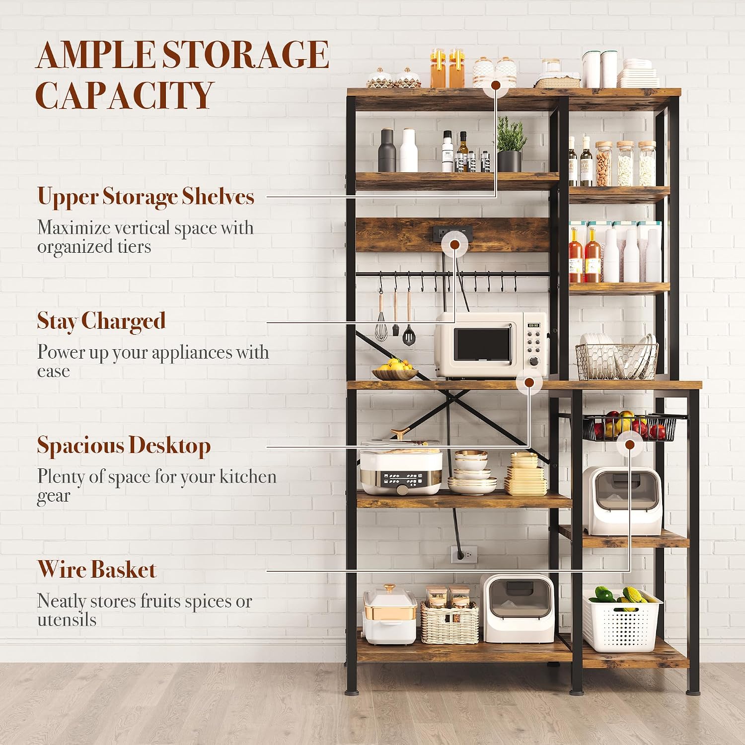 Rustic Brown Kitchen Bakers Rack