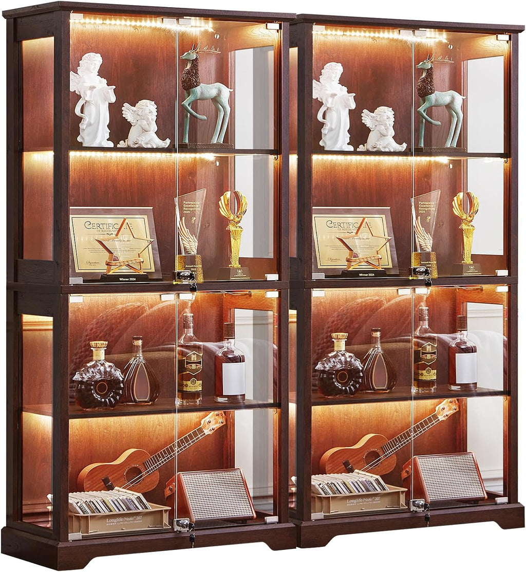 Glass Display Cabinet Set Walnut