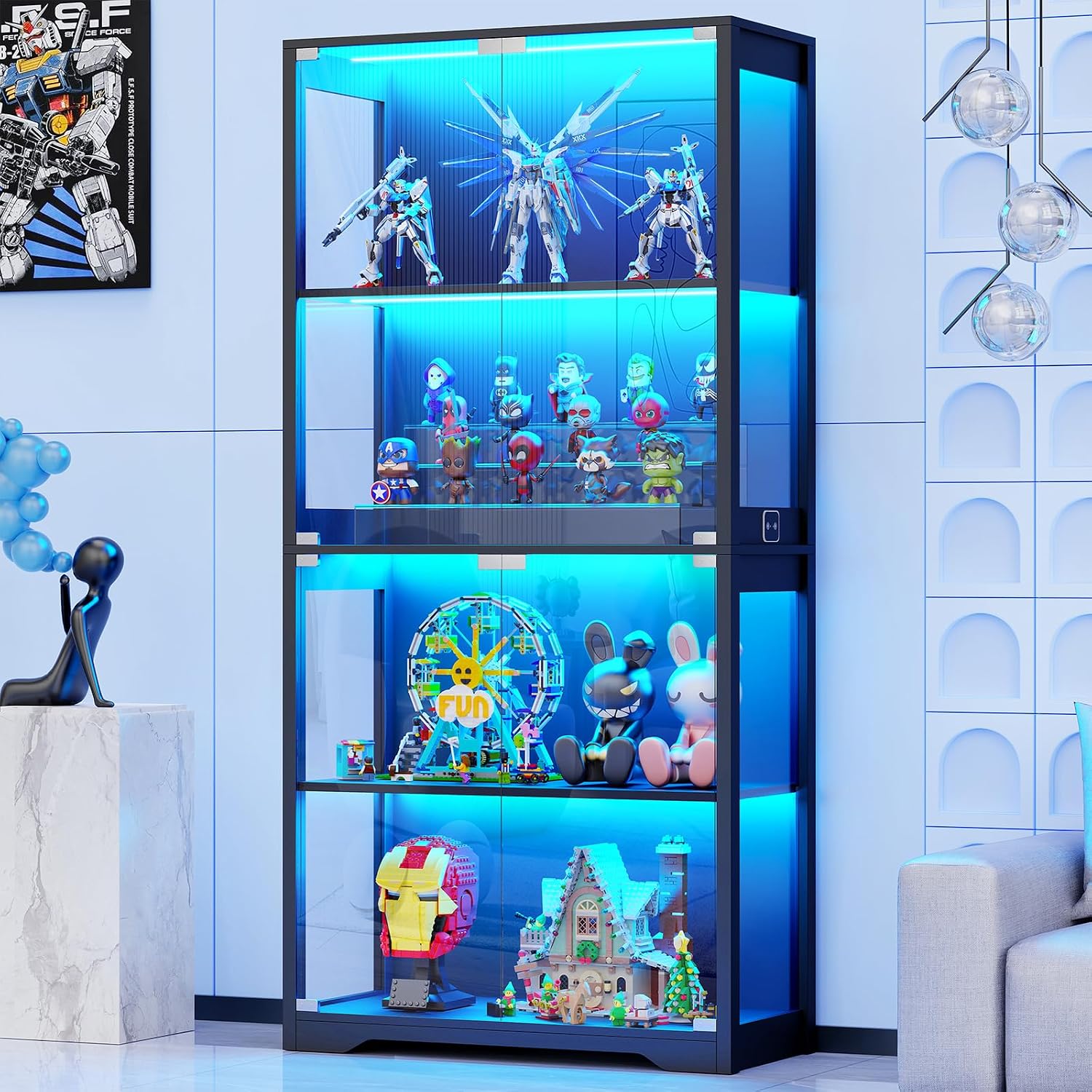 LED Glass Display Cabinet Black