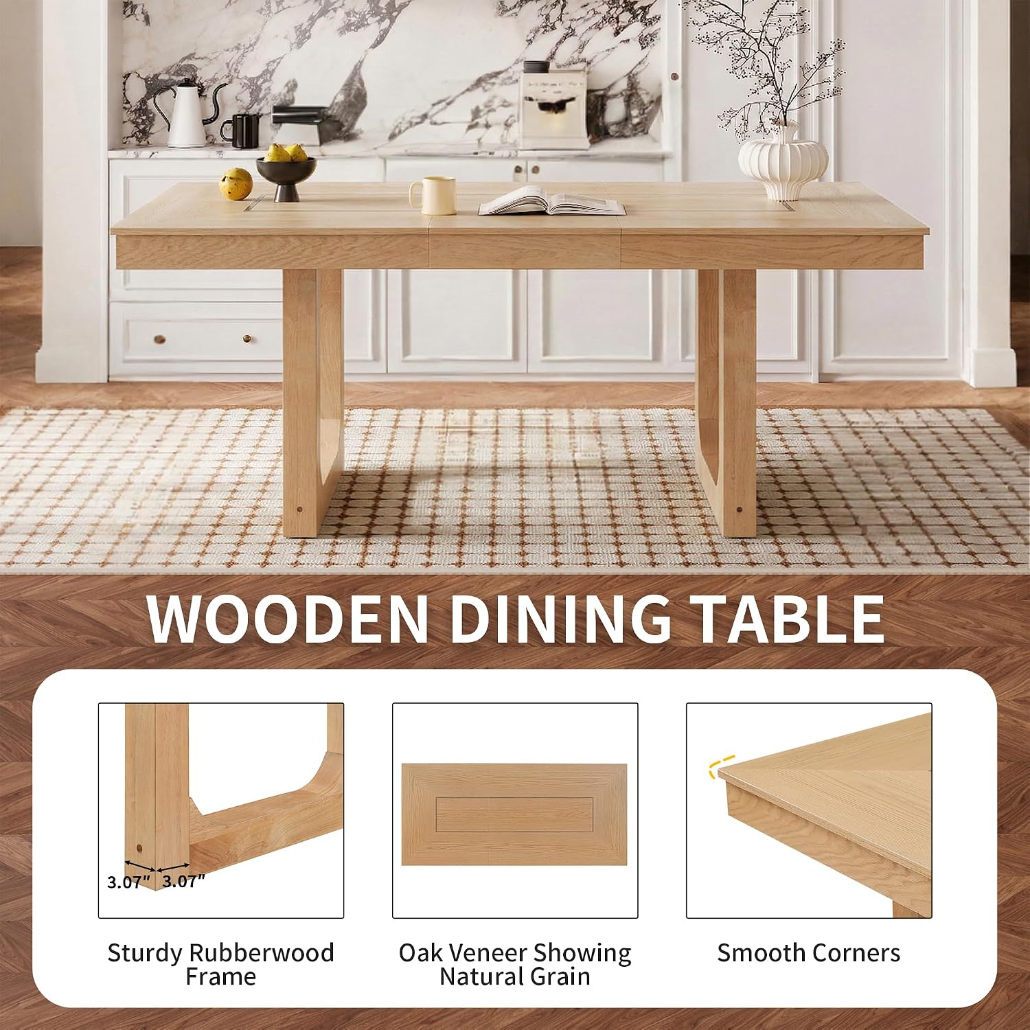 Natural Beige Wood Dining Table Set Of 7