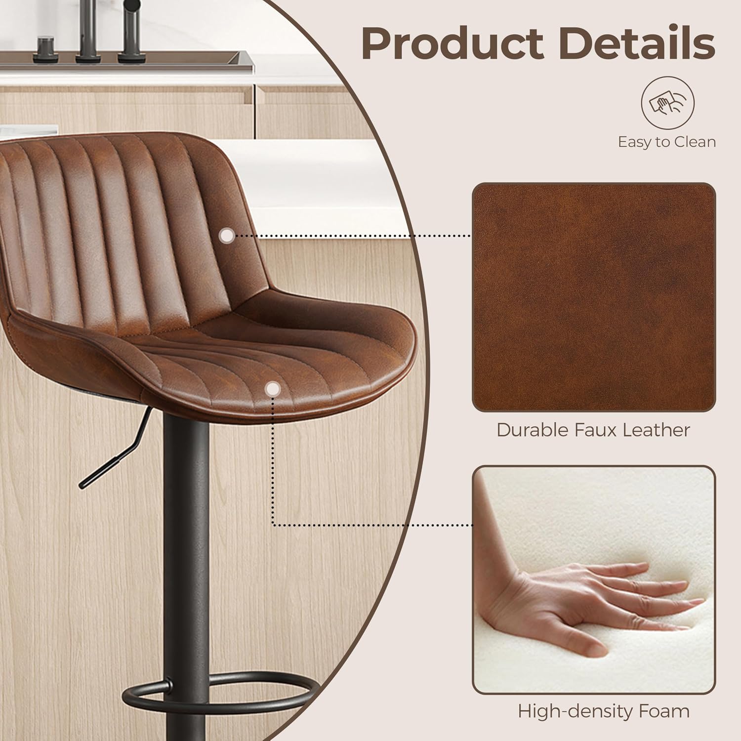 Cognac Adjustable Bar Stools Set Of 2