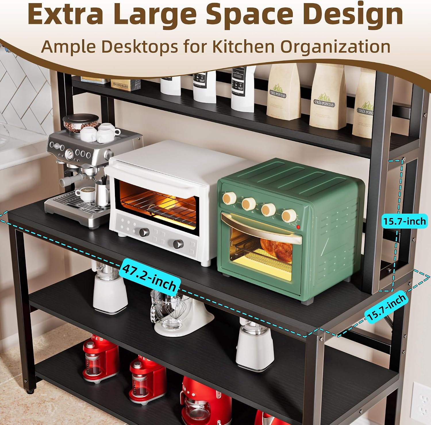 47.2" Black Kitchen Bakers Rack