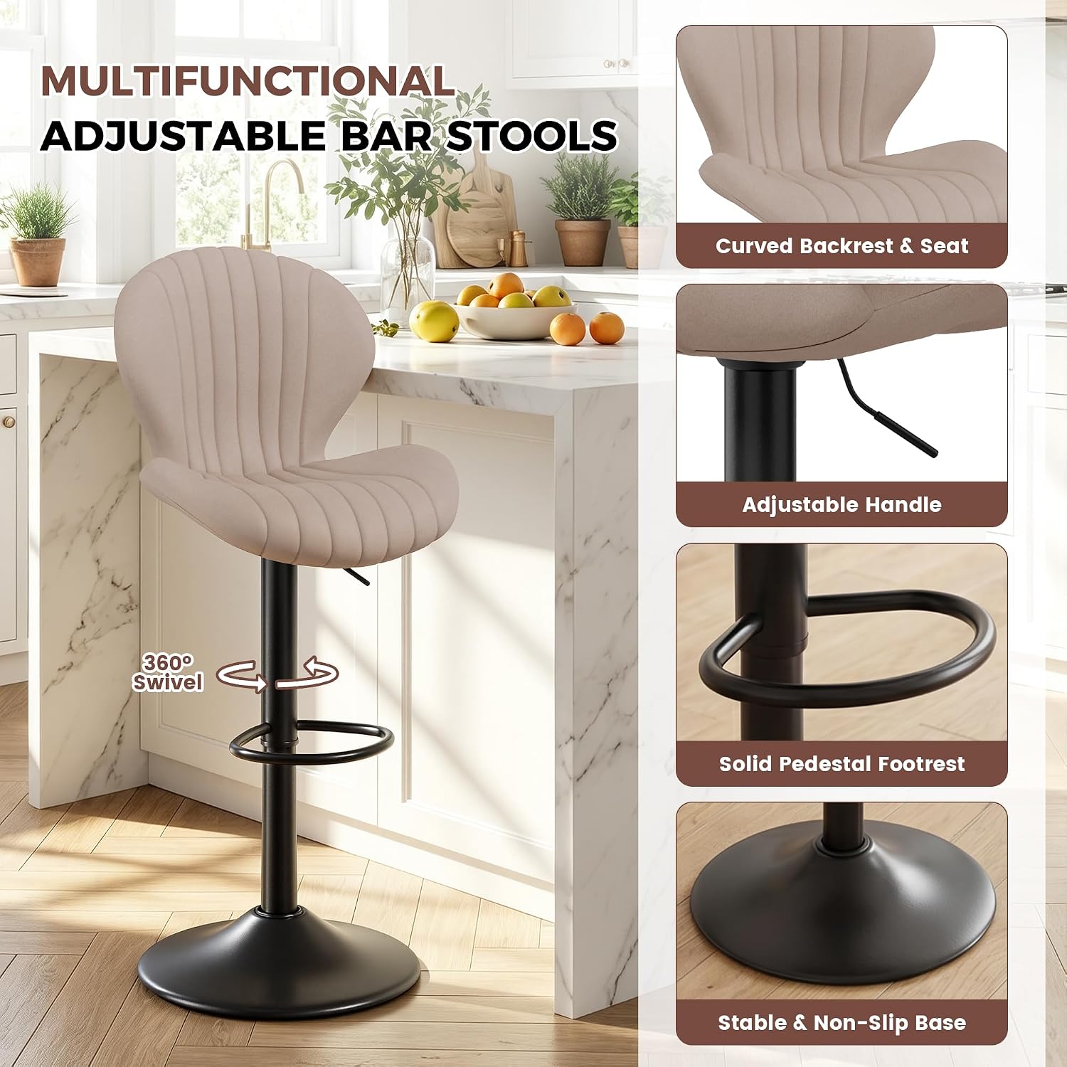 Light Khaki Adjustable Swivel Bar Stools Set Of 2