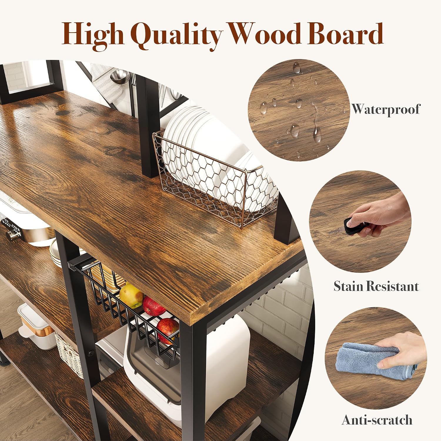 Rustic Brown Kitchen Bakers Rack