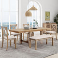 82" Natural Acacia Wood Dining Table Set Of 6