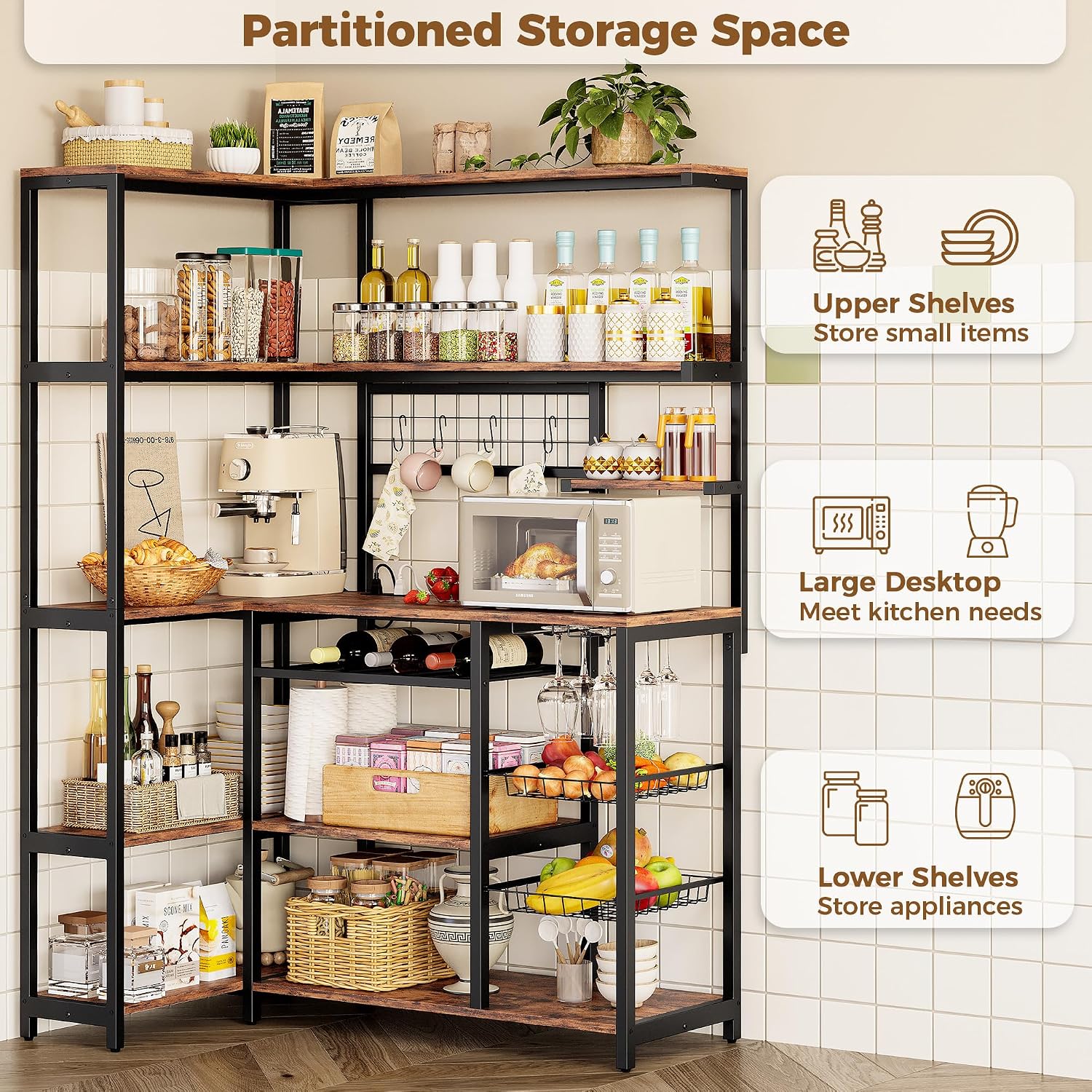 Rustic Brown Corner Bakers Rack