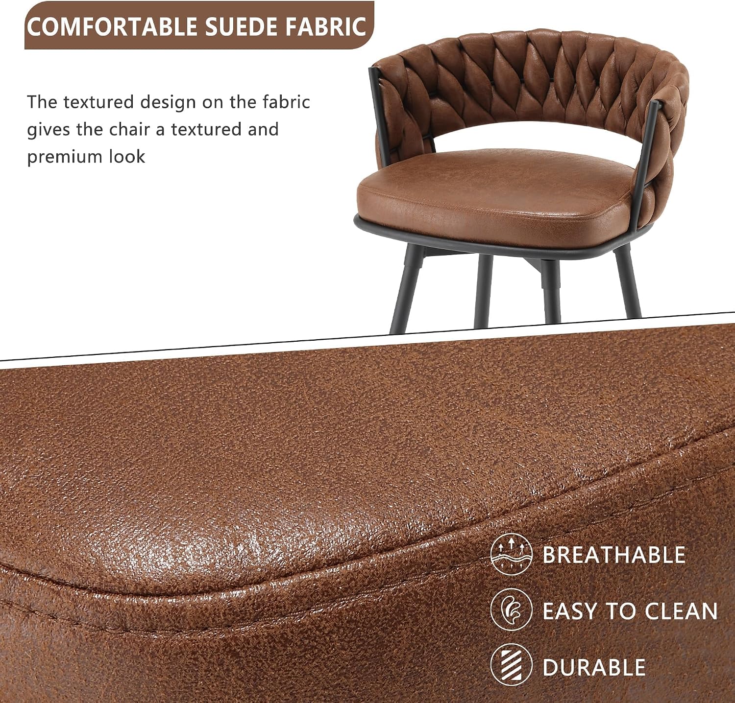 30" Woven Back Suede Swivel Bar Stools Set Of 3